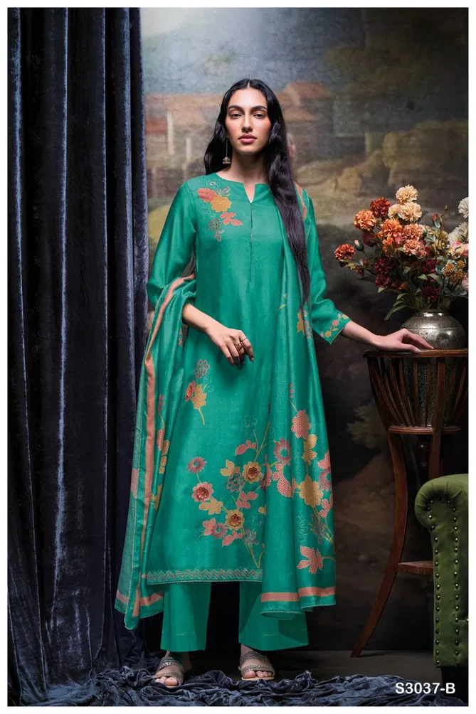 Lzabela 3037 By Ganga Printed Embroidery Dress Material Exporters In India